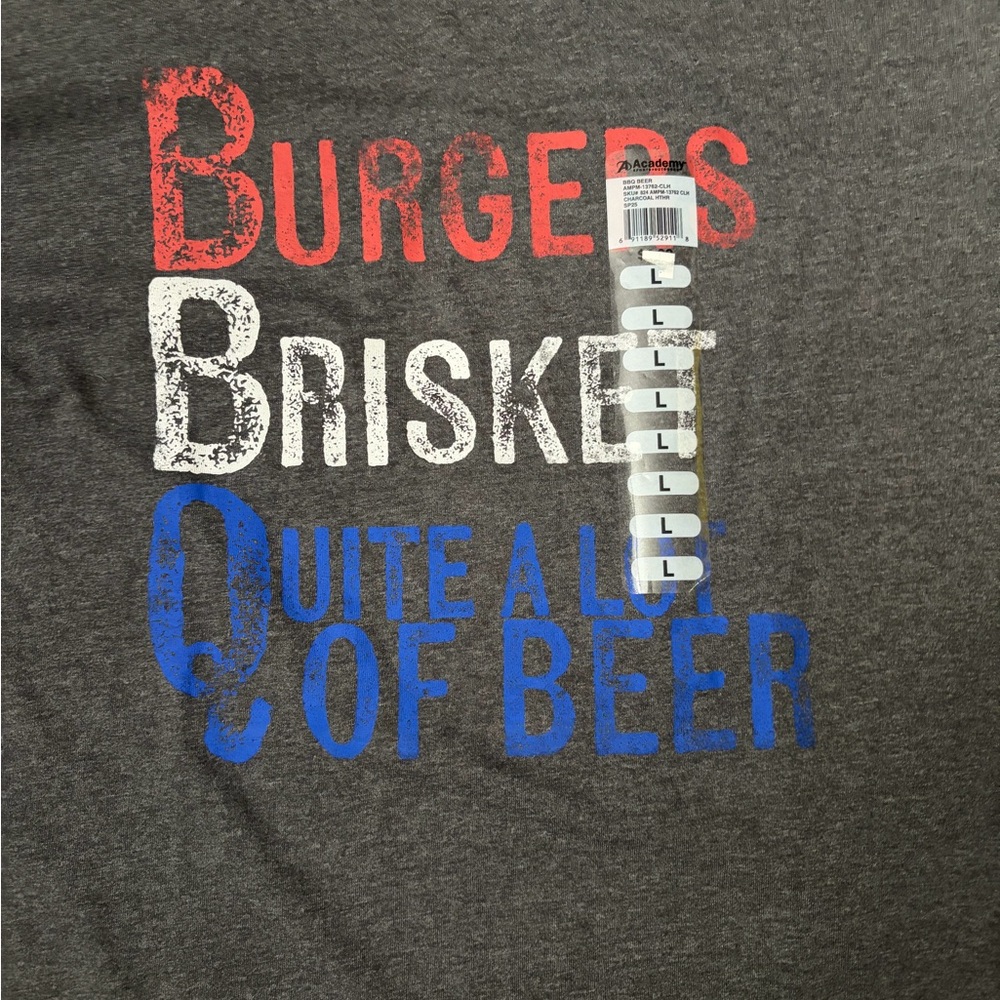 Graphic BBQ Tee with Red White Blue Lettering Sz Large